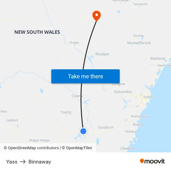 Yass to Binnaway map