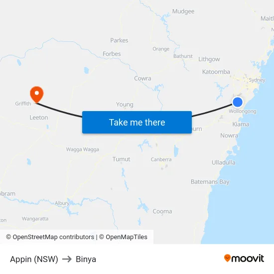 Appin (NSW) to Binya map