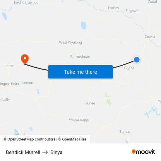 Bendick Murrell to Binya map