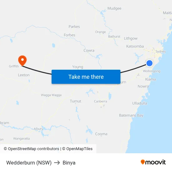 Wedderburn (NSW) to Binya map
