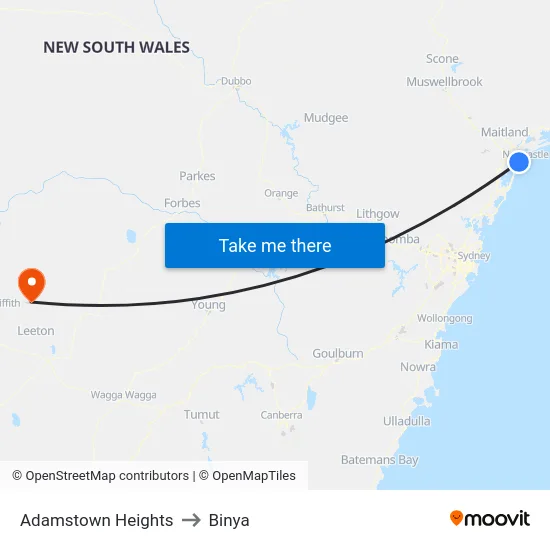 Adamstown Heights to Binya map