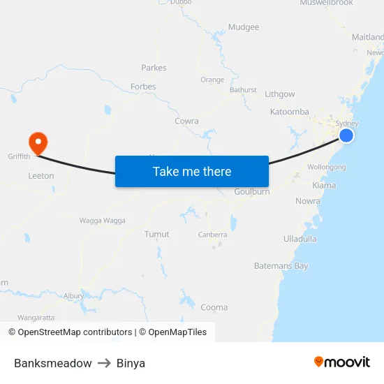 Banksmeadow to Binya map