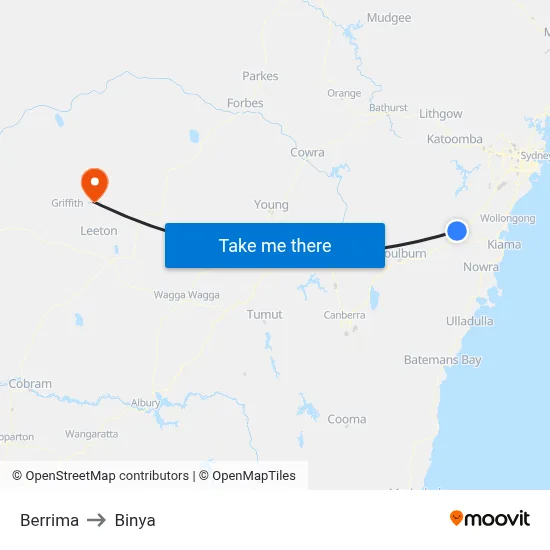 Berrima to Binya map