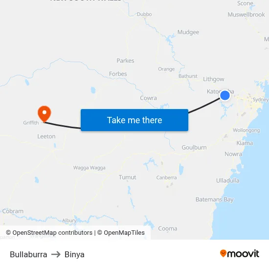 Bullaburra to Binya map