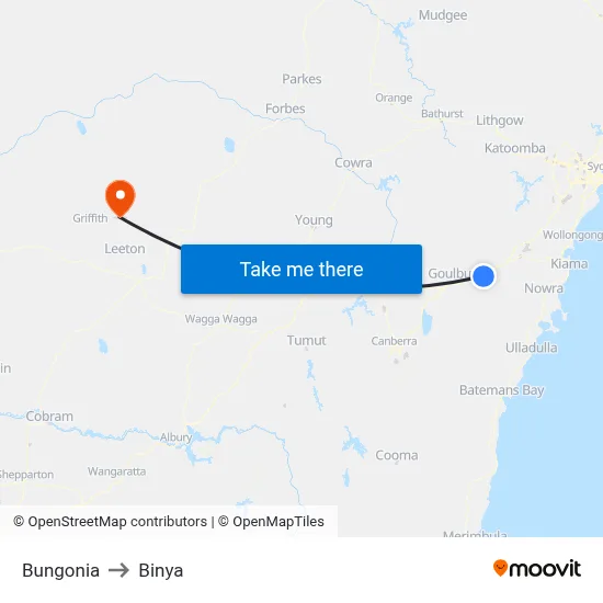 Bungonia to Binya map