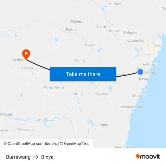 Burrawang to Binya map
