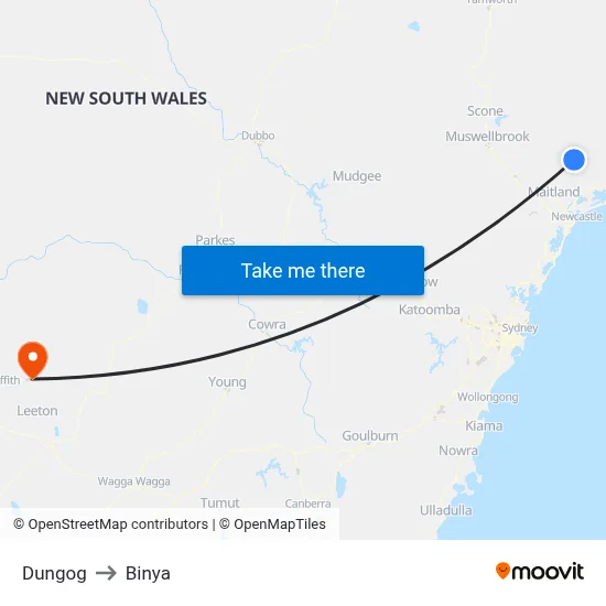 Dungog to Binya map
