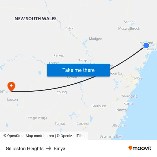 Gillieston Heights to Binya map