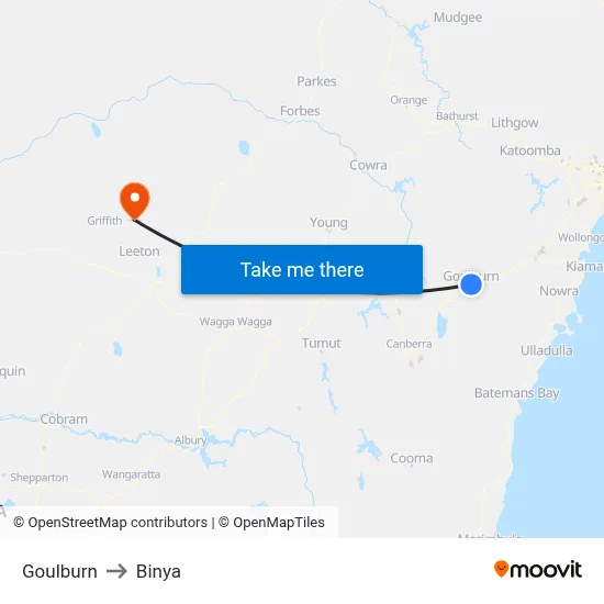 Goulburn to Binya map