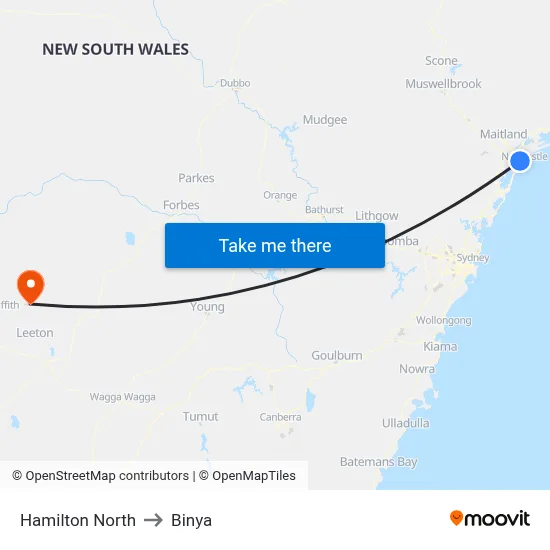 Hamilton North to Binya map