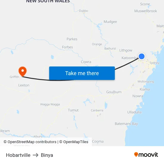 Hobartville to Binya map