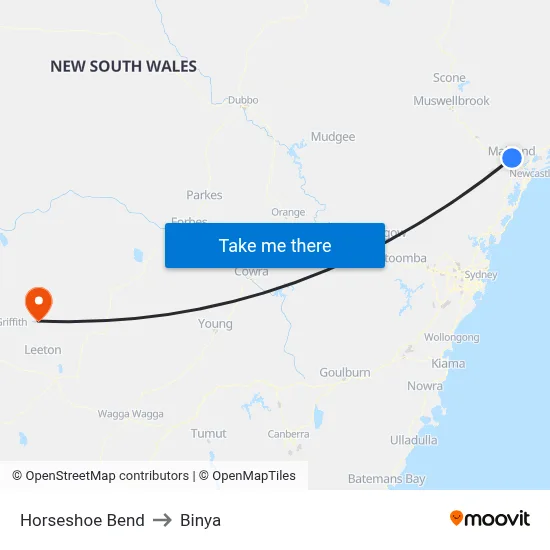 Horseshoe Bend to Binya map