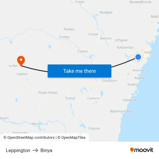 Leppington to Binya map