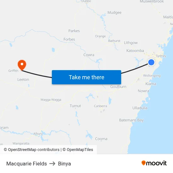 Macquarie Fields to Binya map