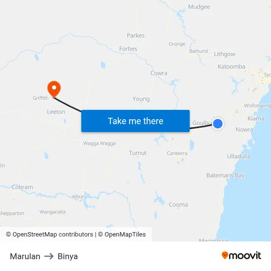 Marulan to Binya map