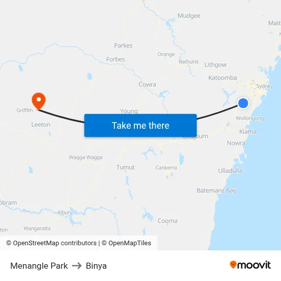 Menangle Park to Binya map