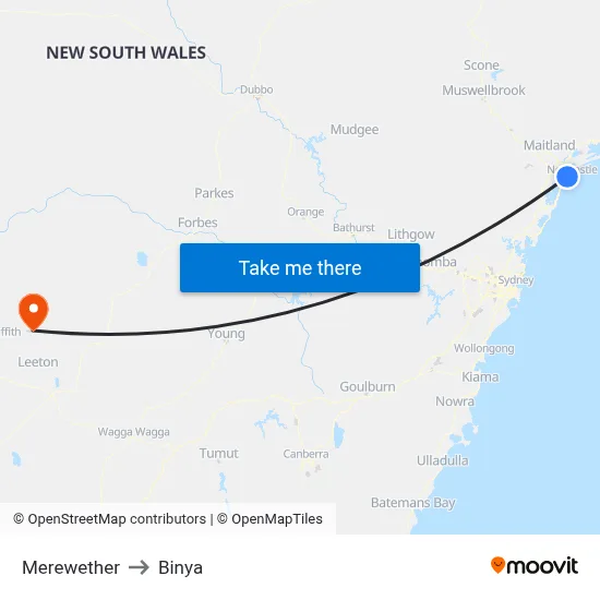 Merewether to Binya map