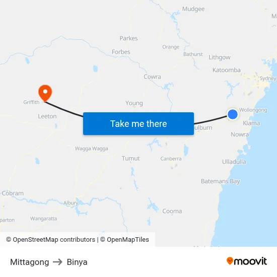 Mittagong to Binya map