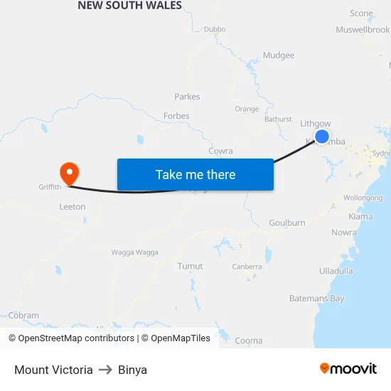 Mount Victoria to Binya map