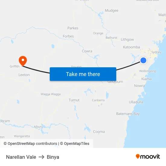 Narellan Vale to Binya map