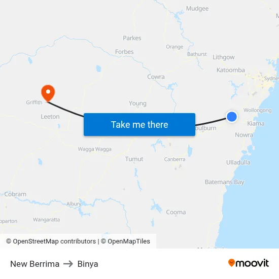 New Berrima to Binya map