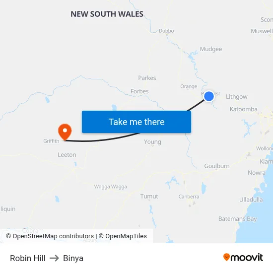 Robin Hill to Binya map