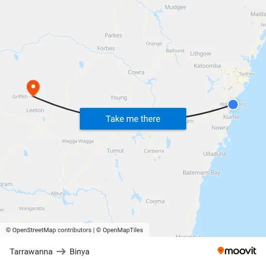 Tarrawanna to Binya map