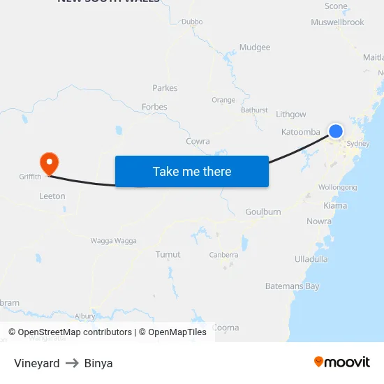 Vineyard to Binya map