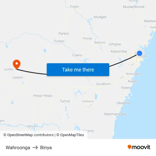 Wahroonga to Binya map