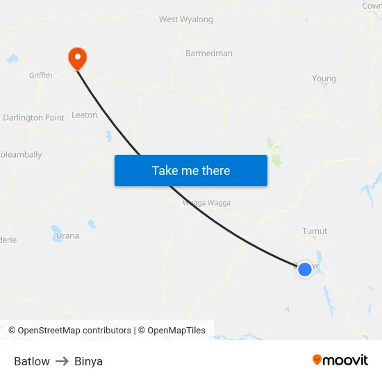 Batlow to Binya map