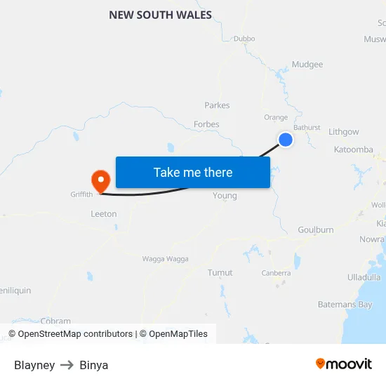 Blayney to Binya map