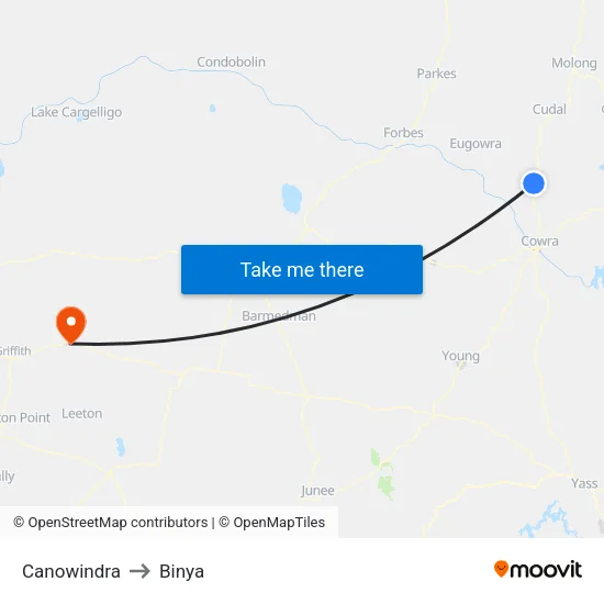Canowindra to Binya map