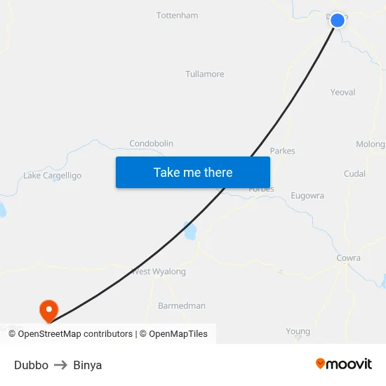 Dubbo to Binya map
