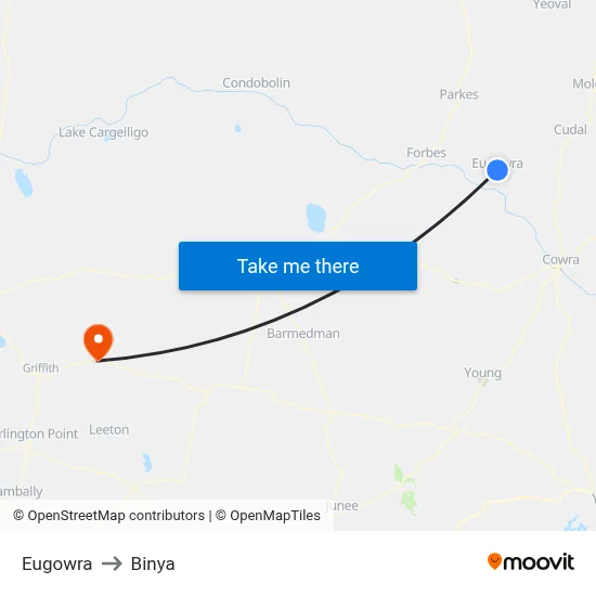 Eugowra to Binya map