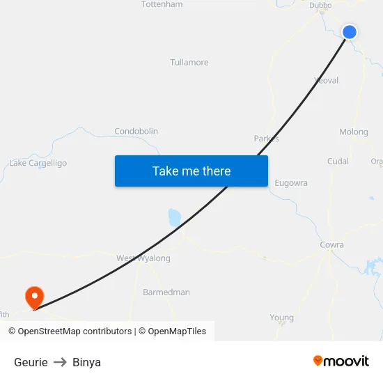 Geurie to Binya map