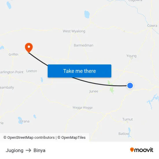 Jugiong to Binya map