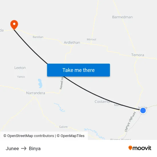 Junee to Binya map