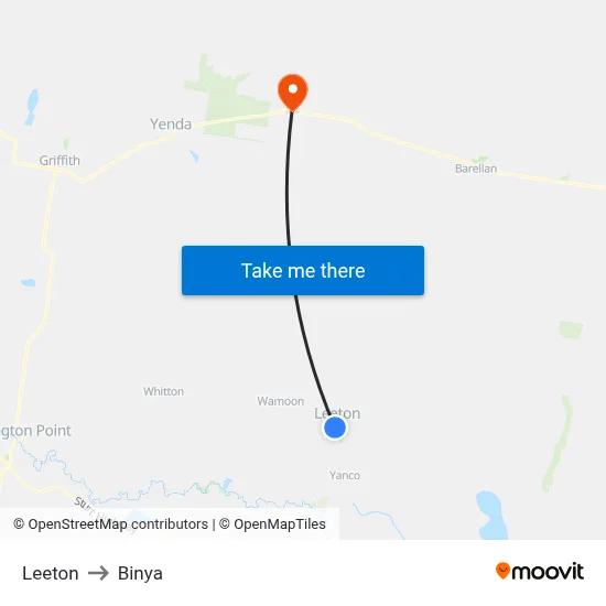 Leeton to Binya map