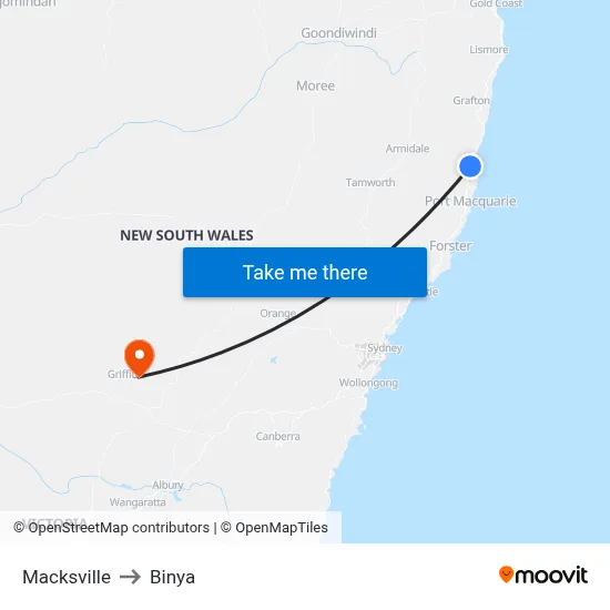 Macksville to Binya map