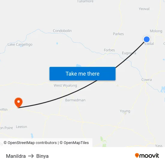 Manildra to Binya map