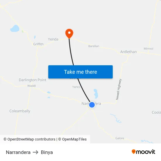 Narrandera to Binya map