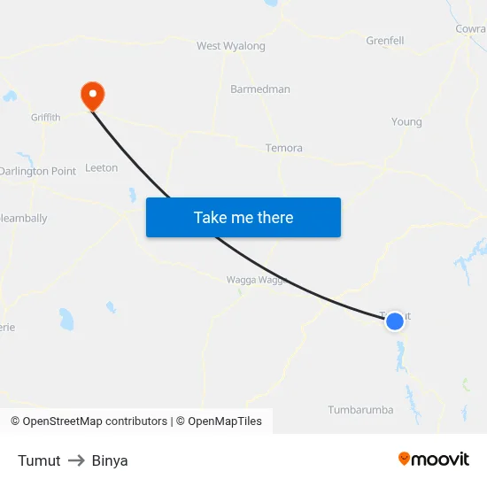 Tumut to Binya map