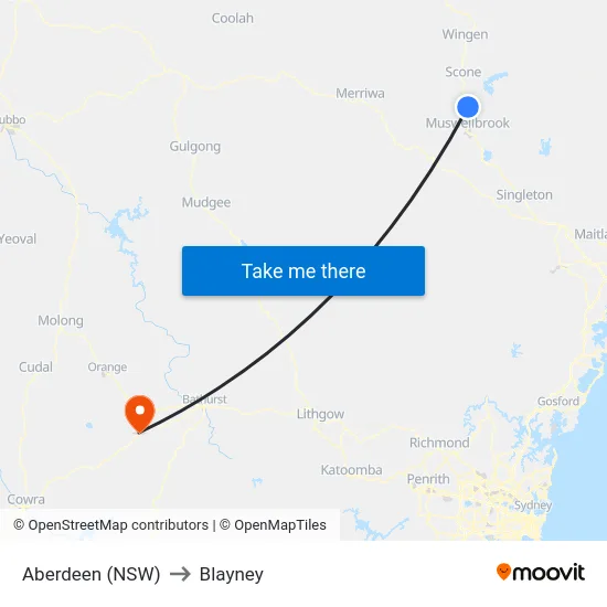 Aberdeen (NSW) to Blayney map