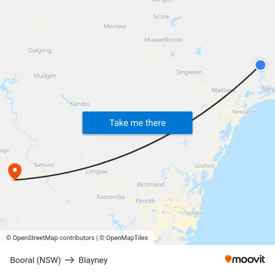 Booral (NSW) to Blayney map