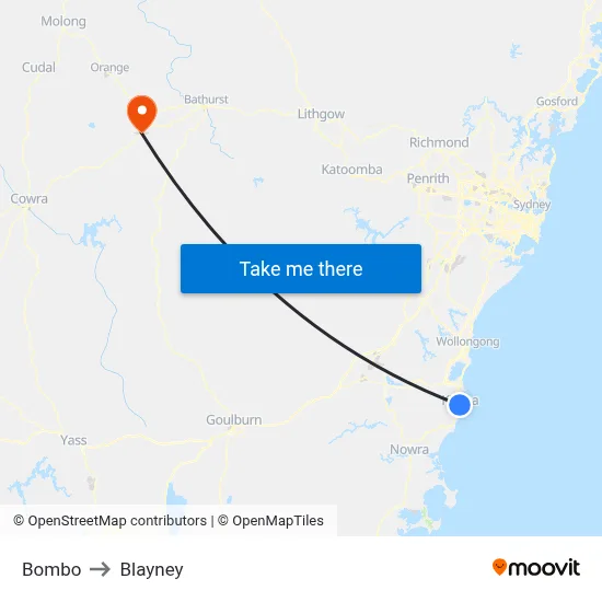 Bombo to Blayney map