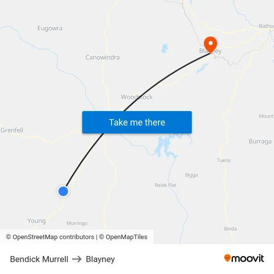 Bendick Murrell to Blayney map