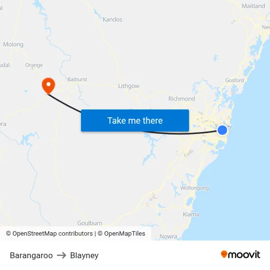 Barangaroo to Blayney map