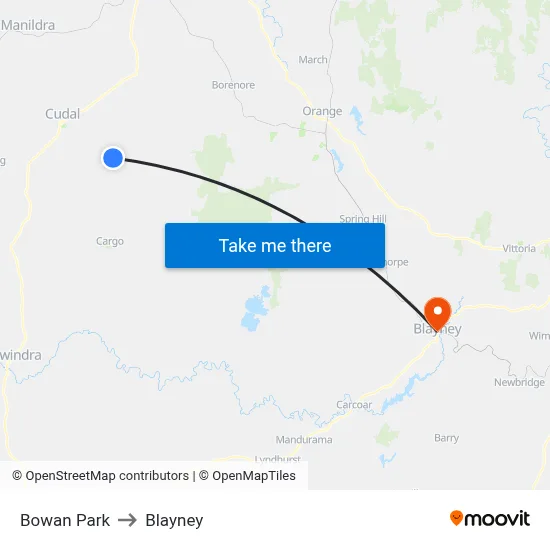 Bowan Park to Blayney map