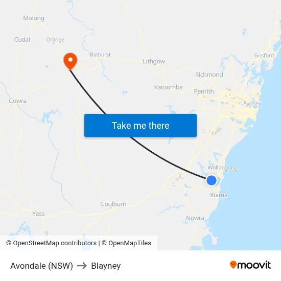 Avondale (NSW) to Blayney map