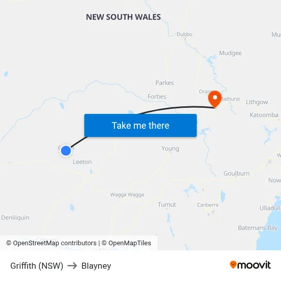 Griffith (NSW) to Blayney map